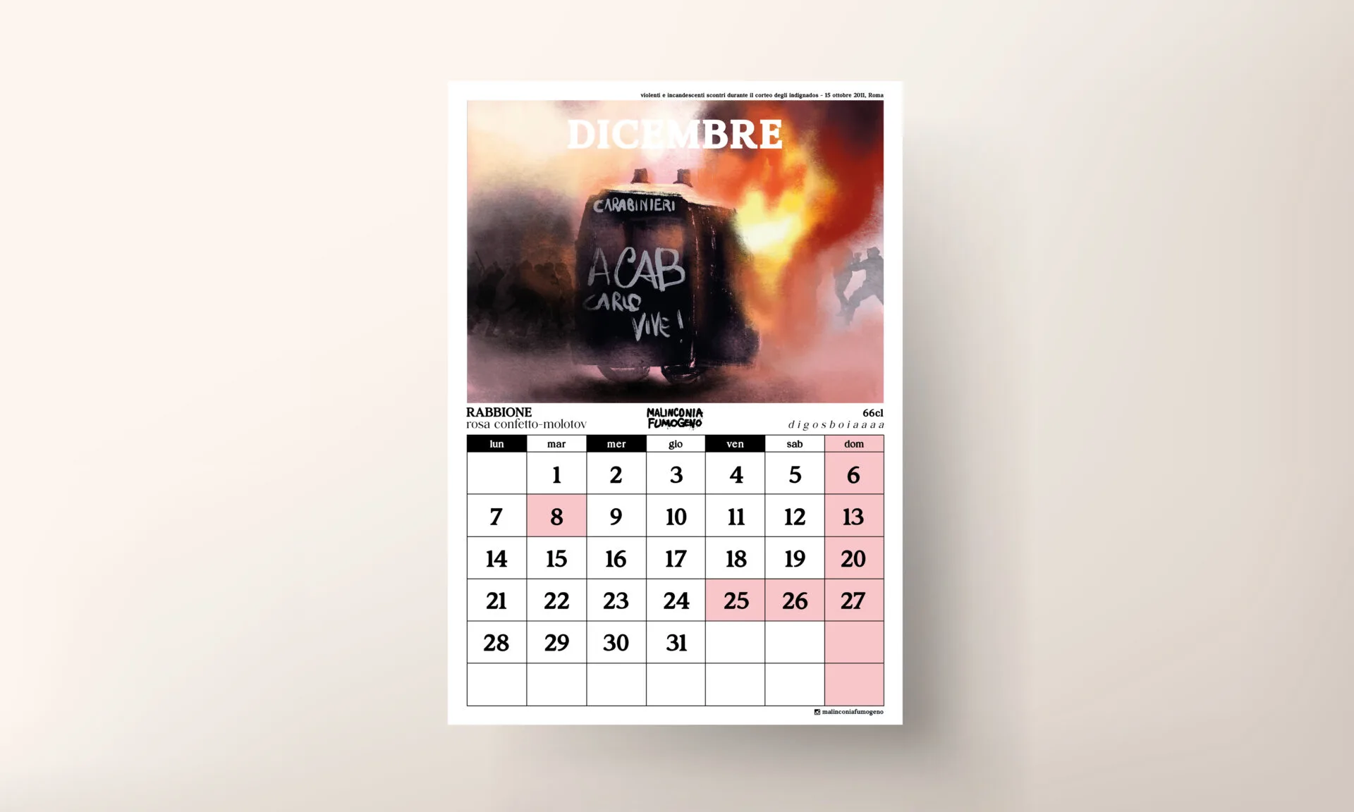 Calendario 2026 malinconia fumogeno - PIANTONI & RABBIONI - Un anno di lacrime e molotov - immagine 4
